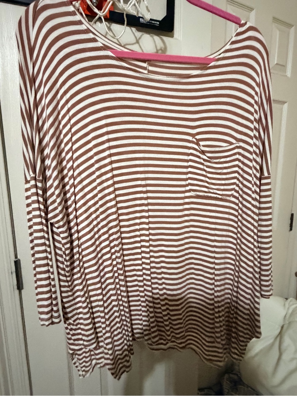 Massimo Brown & White Striped Long-Sleeve Pocket Tee